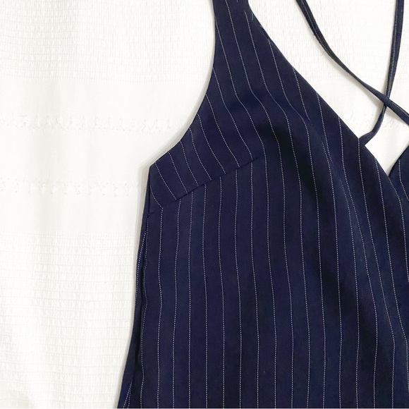 TOPSHOP NAVY WHITE STRIPED CRISS CROSS SLEEVELESS MIDI SHIFT DRESS - 4 - Picture 7 of 10